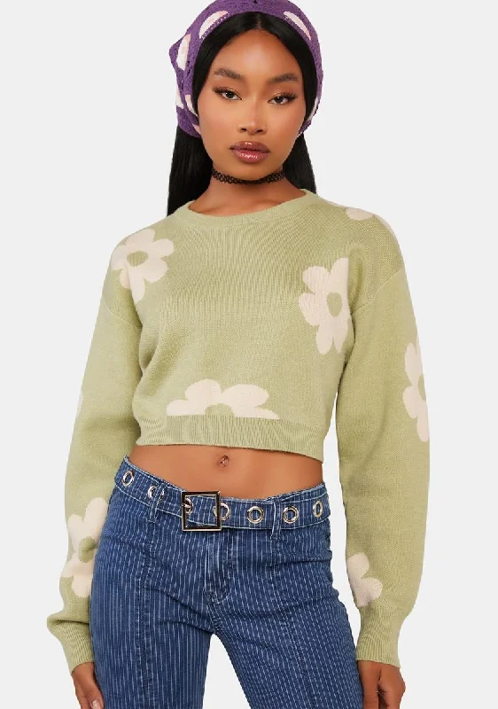 Latest Fashion Sage Groovin' On Crop Sweater