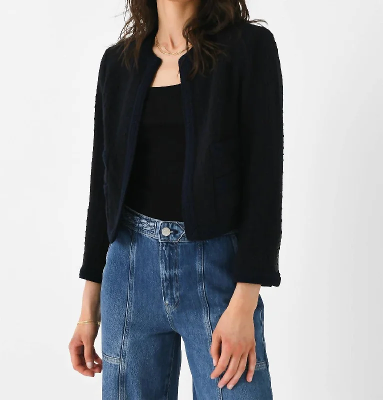 Forward Trendsetter Ollie Cropped Tweed Jacket In Maritime Navy