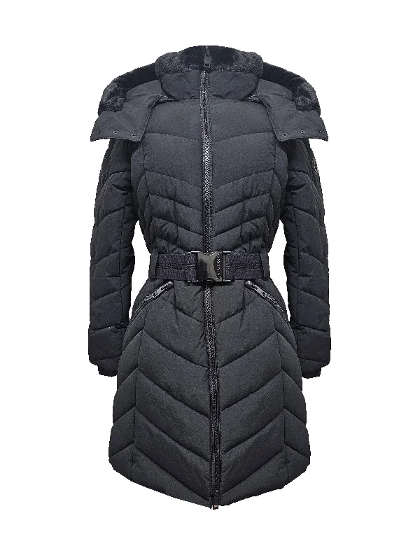 Seasonal Sale Michael Michael Kors Women's Chevron 3/4 Belted Scuba Coat, Black