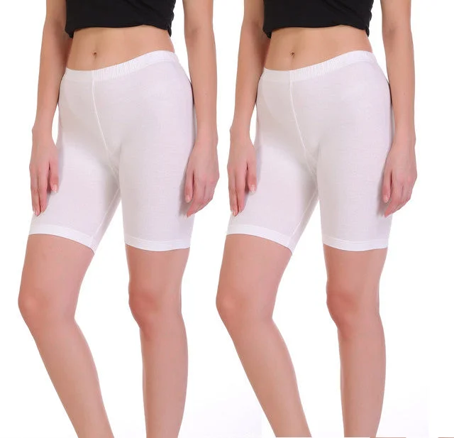 Latest Trends T.T. Women Cotton Spandex  Multipurpose Short Pack Of 2 White