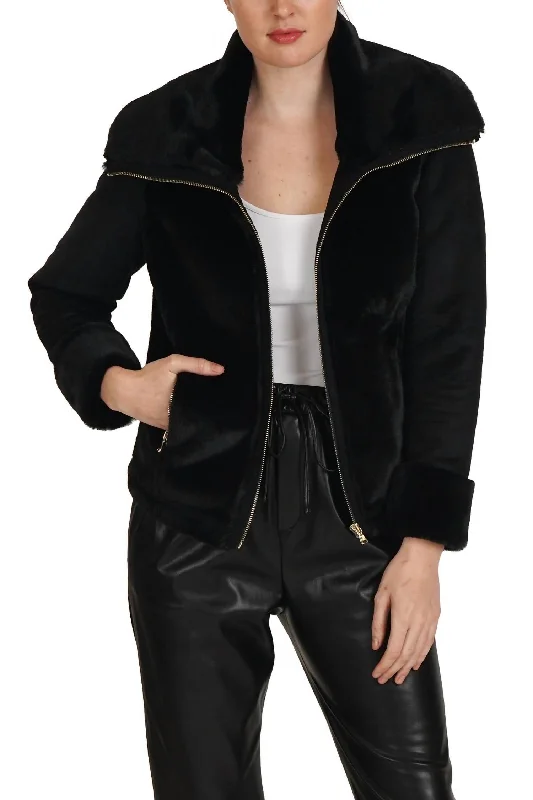 Cool Prices Eliza Faux Suede/fur Zippered Jacket In Black