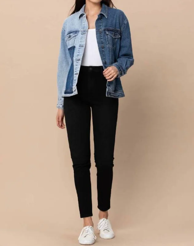Trend Alert Daks 2 Tone Oversized Denim Jacket In Light/medium Wash
