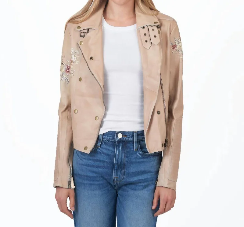 Vibrant Styles Harley Floral Leather Jacket In White