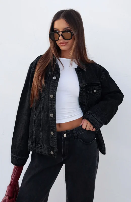 Cottagecore Rustic Charm Style Back Street Denim Jacket Black Acid Wash