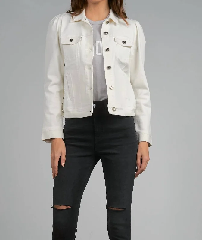 Exclusive Sale Piper Puff Sleeve Denim Jacket In Creamy White