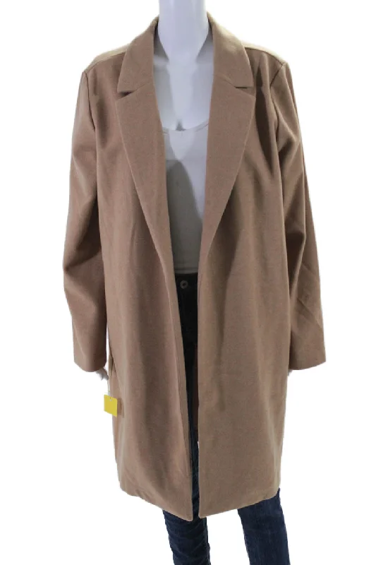 Budget Saver Renuar Womens Solid Tan Open Front Long Sleeve Coat Jacket