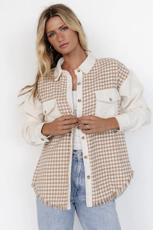 Exquisite Women's Wear Sale Montreal Houndstooth Shacket | Taupe + Ivory