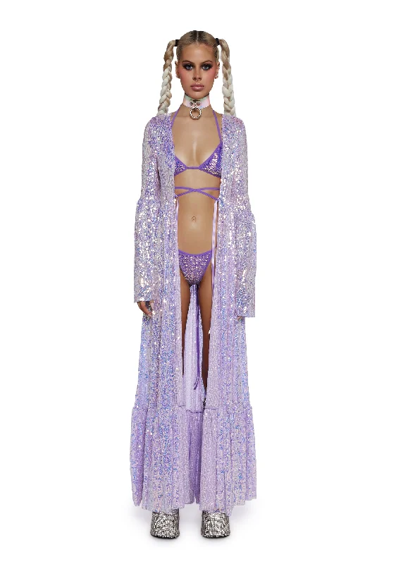 Rustic Countryside Charm Look Electric Daze Sequin Duster- Light Purple