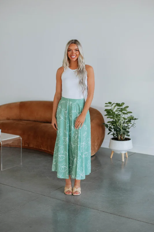 Limited Time Flash Sale Mindy Floral Midi Skirt - Sage