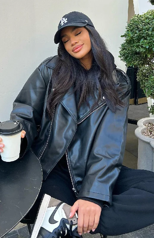 Elegant Ensemble Seal The Deal PU Biker Jacket Black