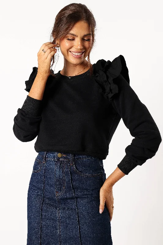 Popular Collection Cora Ruffle Sleeve Sweatshirt - Black