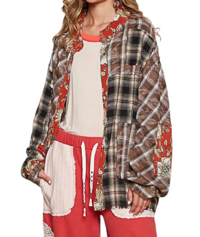 Seasonal Trend I Know What Your Thinking Shacket In Red Multi