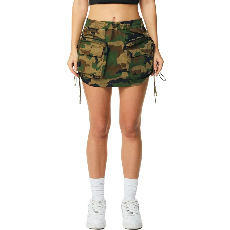 Great Prices On Feminine Styles Shirring Utility Mini Skirt - Wood Camo