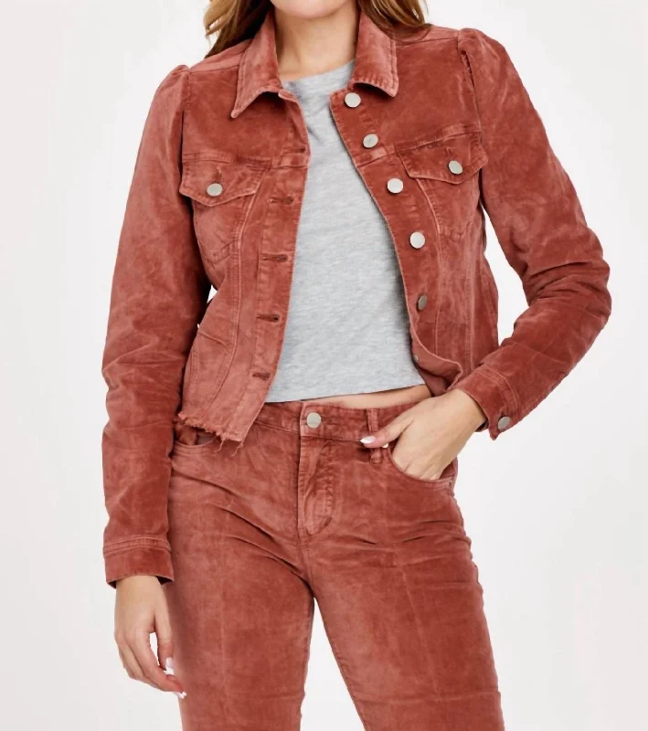 Romantic Detailing Roslyn Baby Cord Cut Off Jacket In Pecan