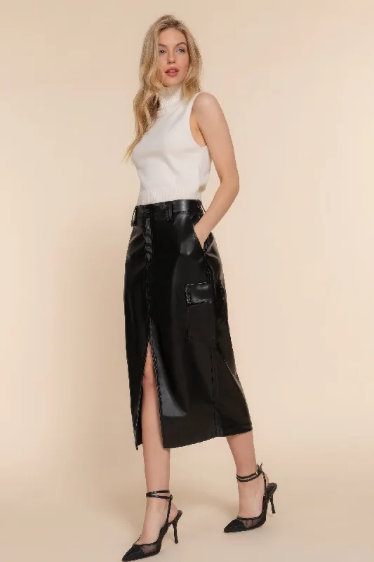 Limited Stock, Big Discounts Hot Girl Florence Faux Leather Cargo Midi Skirt In Black