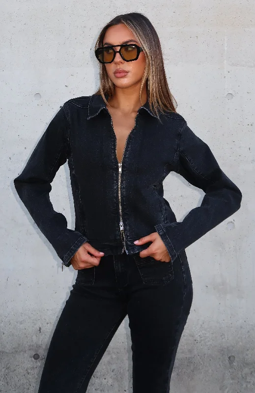 Boho - Chic Festival - Ready Style Kayla Denim Jacket Black Acid Wash