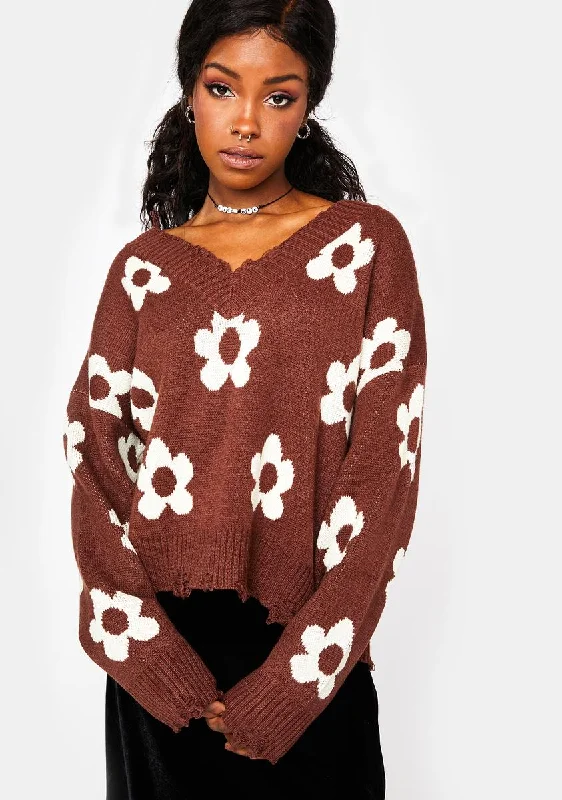 Hot Sale Chocolate Floral Sweater