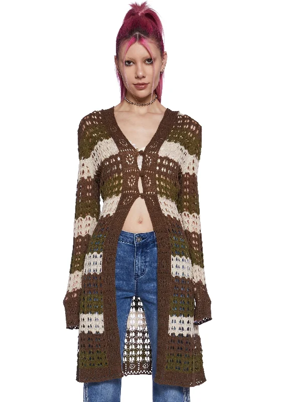 Chic Sophistication Striped Stunner Crochet Cardigan
