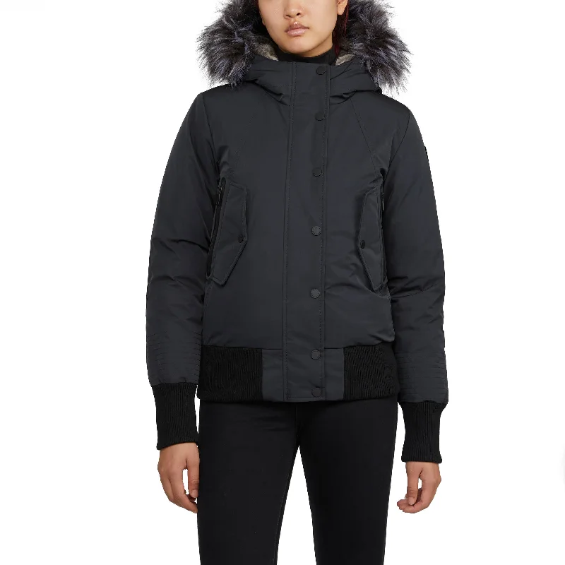 Chic And Trendy Pajar Women’s Cordova Bomber Jacket with Faux Fur Lined Hood