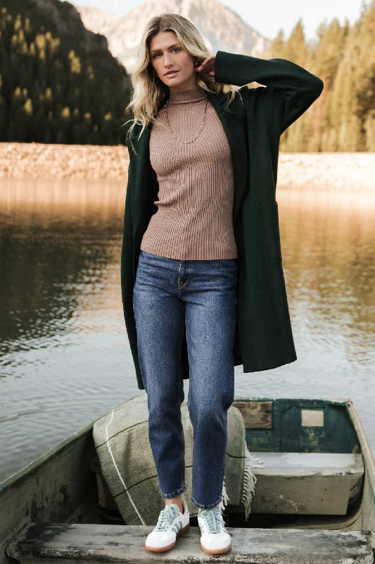 Flowing Silhouette Roland Long Jacket | Dark Green