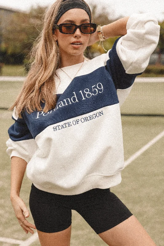 Quick Grab Deals Portland Colorblock Oversized Sweatshirt - White Navy