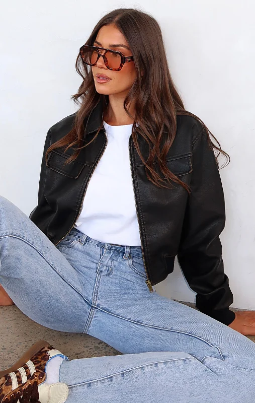 Minimalist Office - Ready Style Jaded Nights PU Bomber Jacket Dark Chocolate