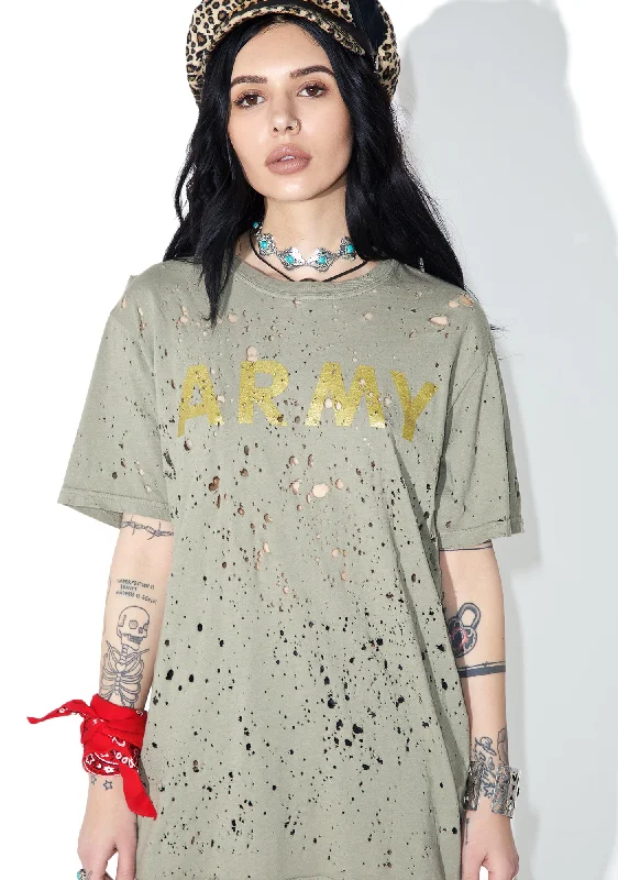 Unbeatable Prices Reworked Distressed Army Tee