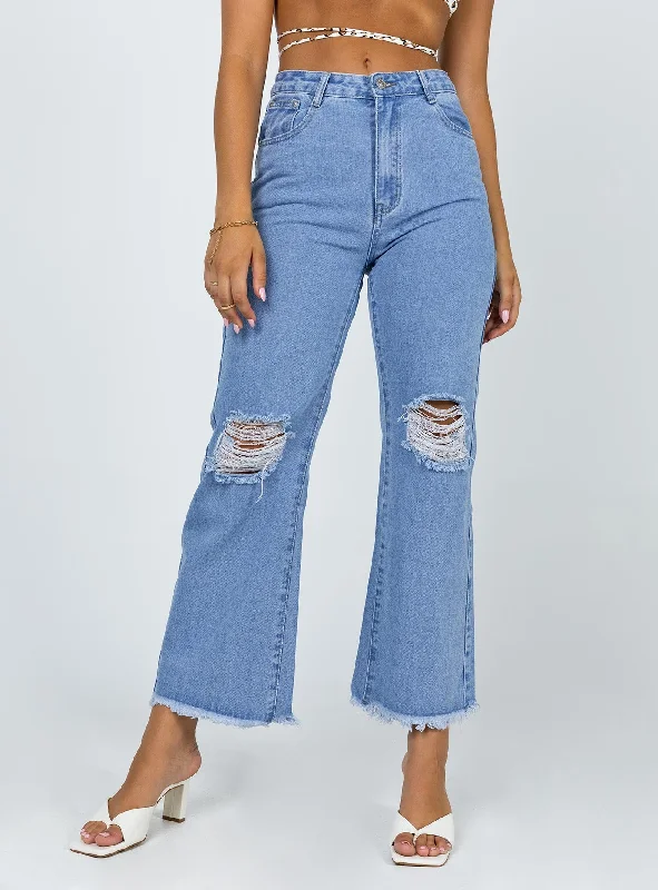 Limited Time Cece Hammer Wide Leg Knee Rip Jeans Mid Wash Denim