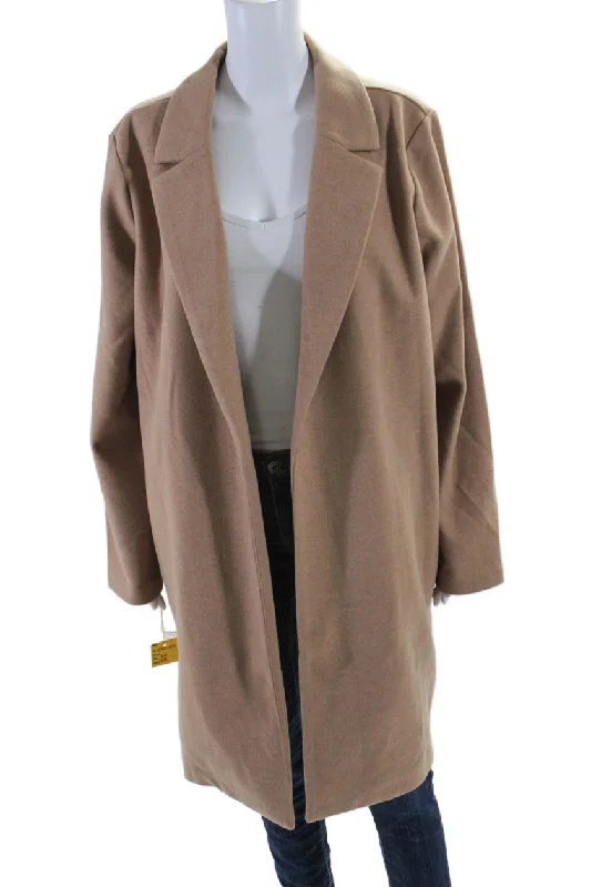 Hot Sale Renuar Womens Solid Tan Open Front Long Sleeve Coat Jacket