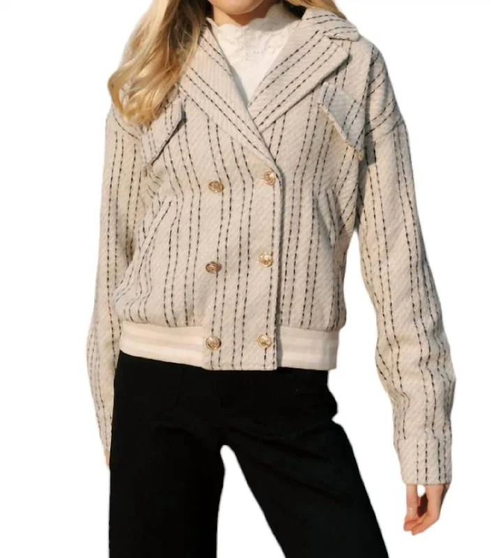 Graceful Drape Stripe Bomber Jacket In Beige