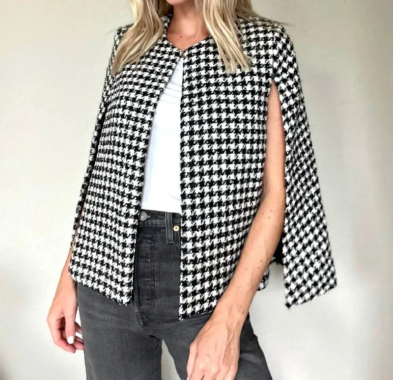 Latest Fashion Miranda Houndstooth Cape Blazer In Black & White