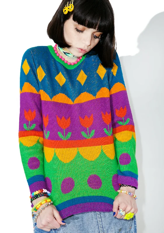 Best Deals Of The Season Vintage Rainbow Tulip Sweater