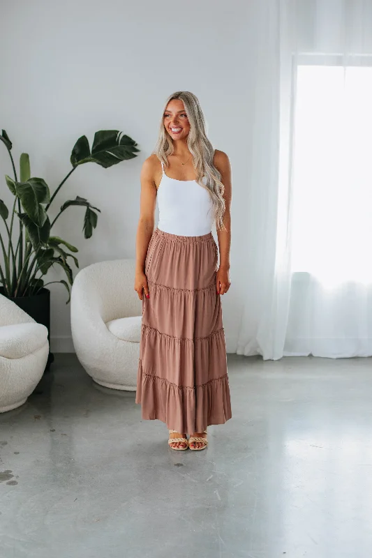 Stylish Savings Linney Tiered Maxi Skirt - Mocha