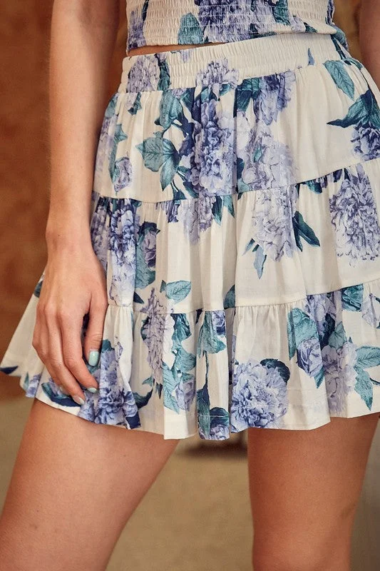 Seasonal Trends Hot Girl Blue Orchid Floral Tiered Skort