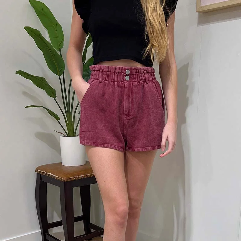Cutting Edge Fashion Collegiate Paperbag Shorts in Maroon