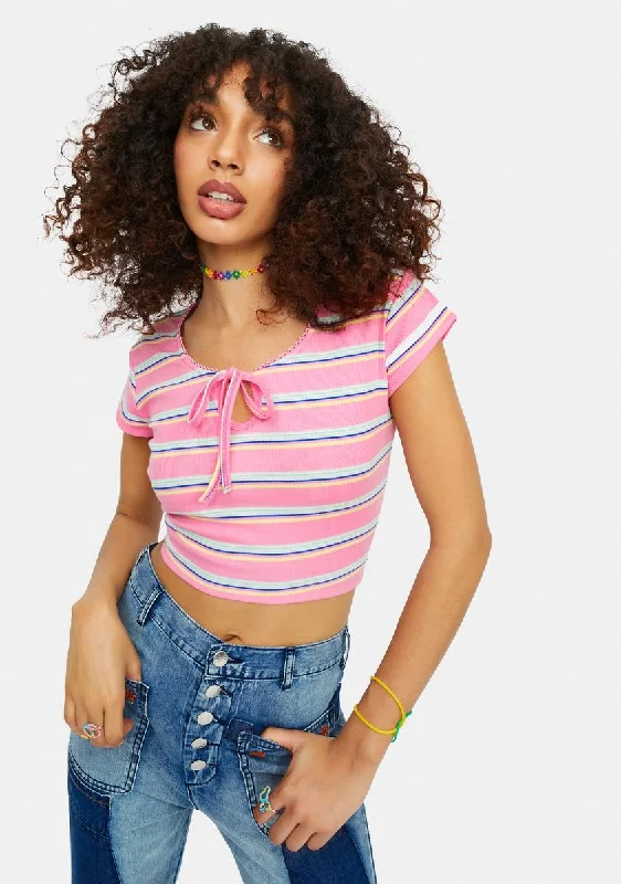 Dive Into Trendy Women's Fashion Needed Chill Striped Keyhole Baby Tee