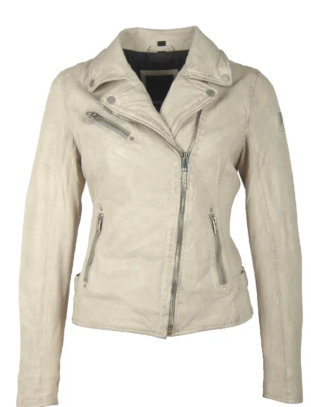 Effortless Sophistication Distressed Heart Leather Jacket In White