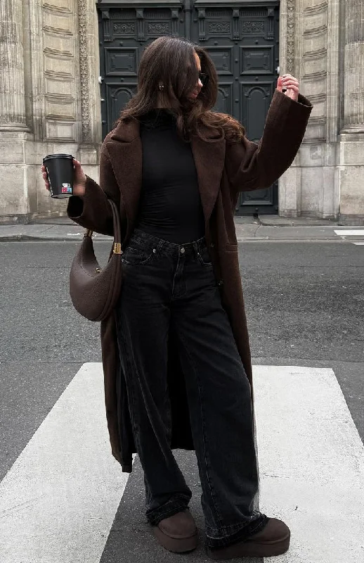Romantic Flair Smart Casual Oversized Coat Chocolate