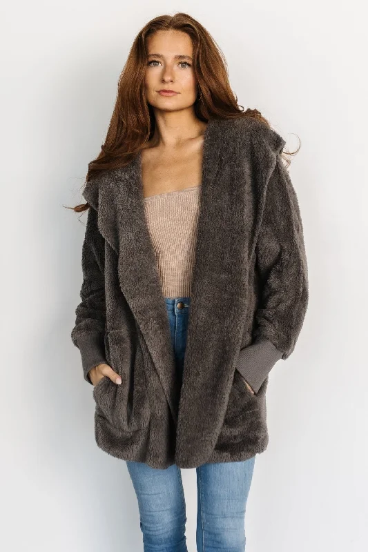 Chic Wardrobe Essentials Melrose Teddy Jacket | Dark Gray
