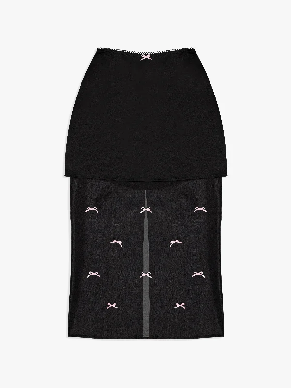 Fashion Forward Outfits Harper Bow Tiered Skirt - Black Pink Bow