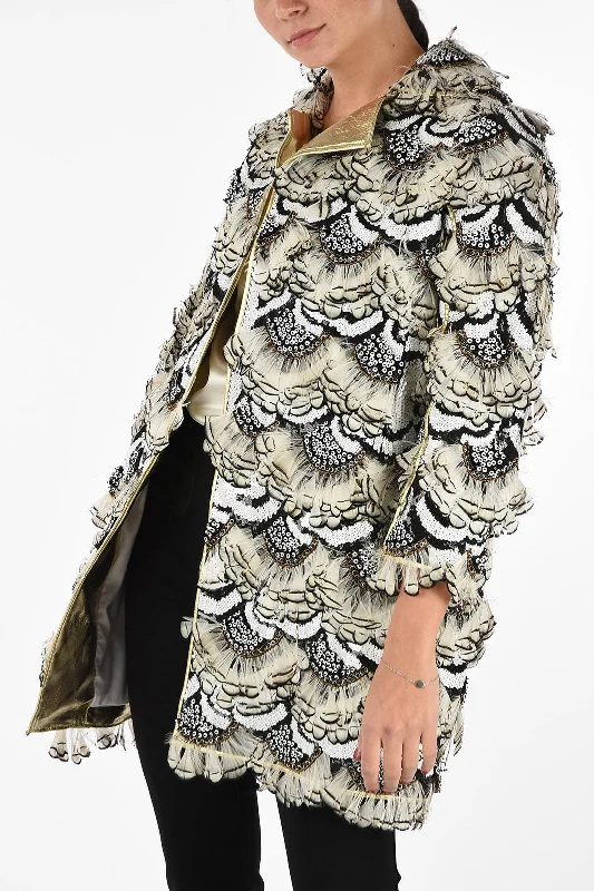 Latest Fashion Dsquared2 Sequined Coat with Feathers