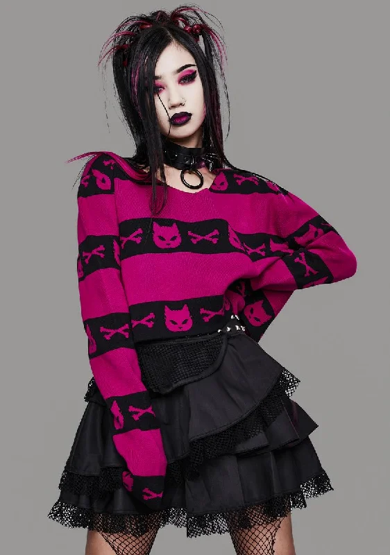 Parisian Effortless Chic Style Magenta Super Creep Striped Sweater