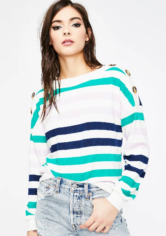 Coastal Beach - Inspired Style Don't Push My Buttons Stripe Sweater