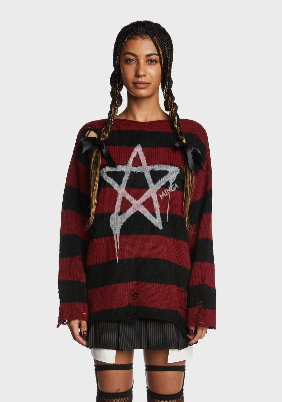 Exclusive Discount Pentagram Star Striped Sweater