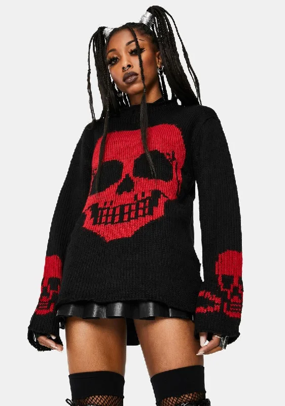 Exclusive Sale Red Knit Skull Sweater