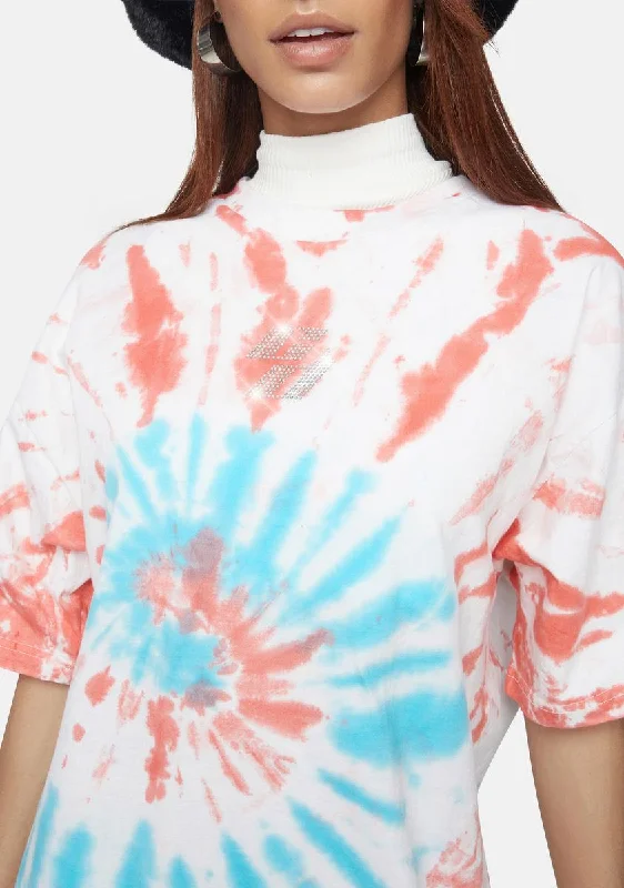 Great Prices On Feminine Styles Tie Dye Tee With Rhinestone Embellished Logo