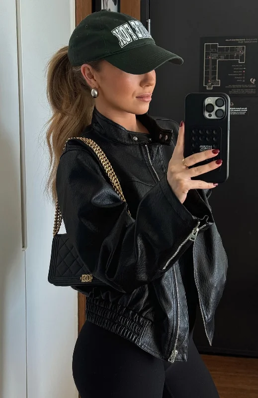 Dreamy Draping Tell Me Nothing PU Jacket Black