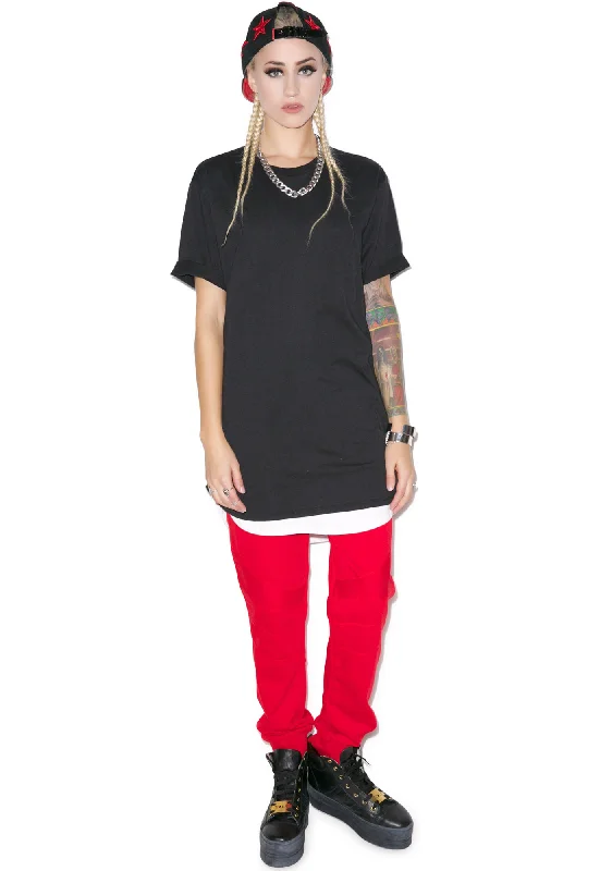 Fashion Forward Femme Double Scoop Elongated Tee