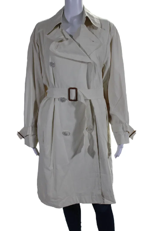 Shop Sales Hermes Womens Double Breasted Belted Collared Trench Coat White