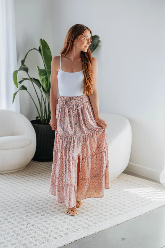 Casual Weekend Relaxed Style Eleanor Tiered Maxi Skirt - Mauve Mix